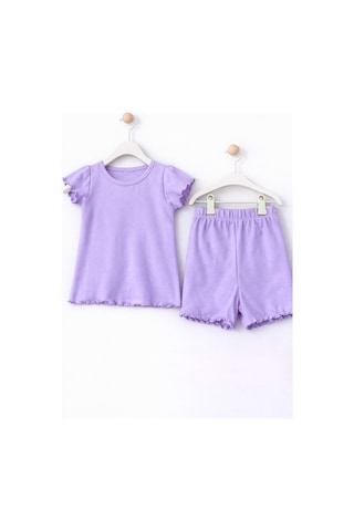 For My Baby Fitilli Kumaş 2 Li Kız Bebek Takım Şortlu Yazlık Mor1