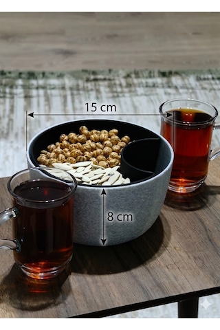 Akıllı Bölmeli Çerezlik - Kabuk Ve Atık Bölmeli Pratik Sunum Kasesi - Mermer Siyah Mermer Desen