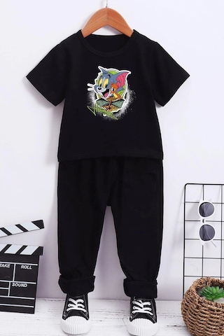 Çocuk Tom & Jerry Alt - Üst Eşofman Takımı Siyah