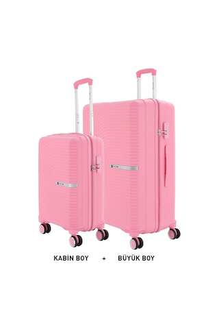 Mçs Bavul Büyük Ve Kabin 2li Set Kırılmaz Silikon Valiz V374 Pembe Pembe