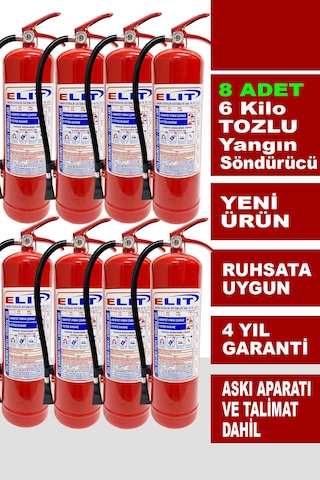 6 Kg Tozlu Yangın Söndürme Tüpü Askı Aparatı + Talimat Dahil Ruhsata Uygun 8'li Paket