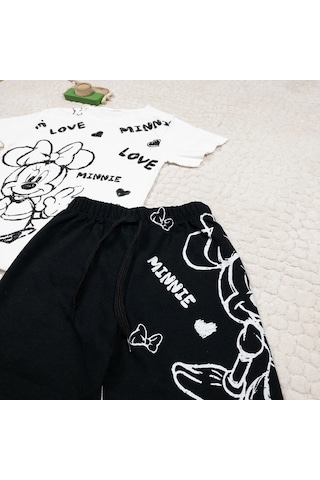 Momikon Kız Çocuk Minnie Mouse Baskılı Pamuklu Yazlık Takım Beyaz