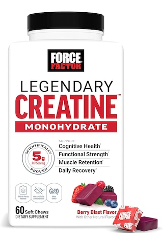 Force Factor Legendary Creatine Monohydrate Memory & Cognitive Sugar Free, Berry Blast 60 Chews Icy Berry Slushie