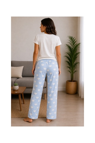 Mixxtrend Kadın Pamuklu Bulut Desen Pijama Takımı Mavi
