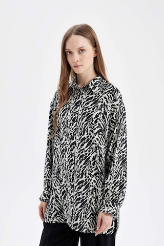 Defacto Relax Fit Gömlek Yaka Desenli Uzun Kollu Gömlek Tunik D4151AX24AUBK81 Siyah