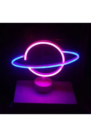Neon Işıklı Satürn Lamba Pil + Usb Çok Renkli