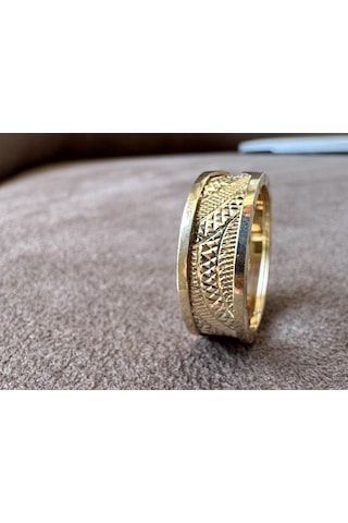 Altın Nesil 14 Ayar Altın Yeşil Altın Şerit Modelli Yüzük Sarı Altın