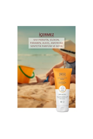 INCIA %100 Doğal Bebek Güneş Kremi Leke Karşıtı Mineral Filtreli Yüksek Koruma SPF 50+ UVA UVB 50 ML