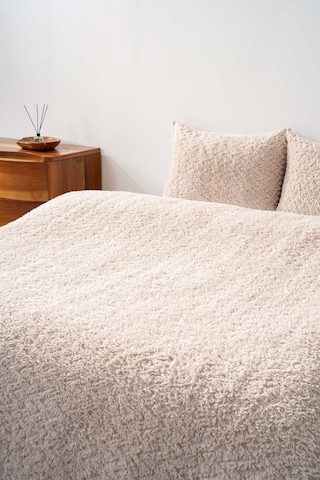 Dali Zigzaglı Bej Çift Kişilik Jakarlı Deluxe Uyku Seti 3 Parça Yatak Örtüsü Seti Bej