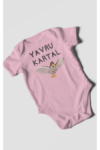 Yavru Kartal Baskılı Bebek Zıbını Çıtçıtlı Body %100 Pamuk Kısa Kol Koyu Pembe
