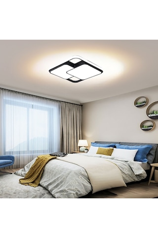 Catluz 50X50 CM Siyah 2'li Kare Led Tavan Lambası Avize Modern Aydınlatma 3 Işık Rengi Kumandalı Siyah