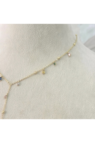 Renkli Taşlı Y Kolye Gold Gold