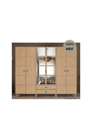 Meşe 6 Kapak Mdf Ayaklı Tasarım Gardırop Rota