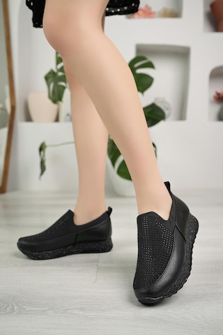 Nesil Shoes Wiss 530 Siyah Strech Taşlı Kadın Ayakkabı-siyah Siyah