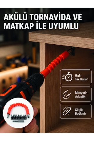 Esnek Bits Uç Seti 12 Parça Manyetik Adaptörlü Matkap Tornavida A