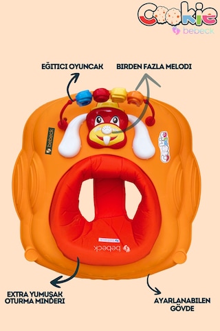 Cookie Ayarlanabilen Müzikli Yumuşak Pedli Lüks Yürüteç Turuncu