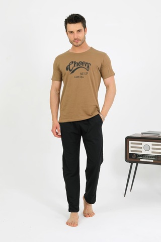 Akbeniz Erkek Pamuk Kısa Kol Pijama Takım Vizon 6875 Vizon