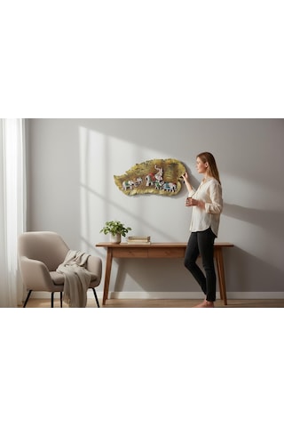 Lüks İşlemeli Yaprak Üzerinde Fil Ailesi Dekoratif Duvar Tablosu Ev Ofis Konsol Vitrin Süsü 45 Cm A 91369649