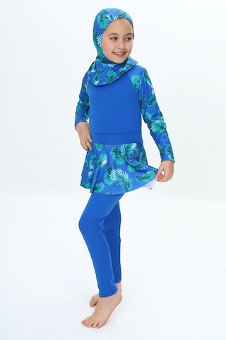 My Kids Wear Üç Parça Kız Çocuk Haşema, Tesettür, Etekli, Kapalı Mayo Lacivert - Çok Renkli