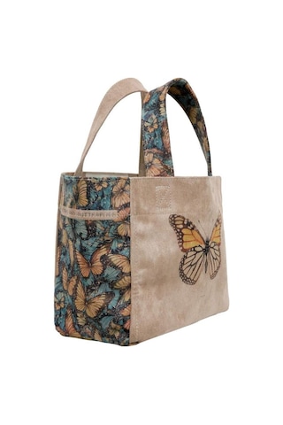 Dogo Kadın Vegan Krem Medium Tote Bag - Moths And Butterflies Tasarım Çok renkli