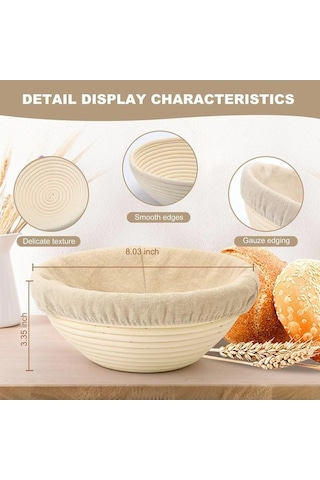 Maoyaya Ekmek Proofing Sepetleri 2x8 İnç Yuvarlak Hamur Kaseleri, Maya İçin Mükemmel Astar, Doğal Renk Natural