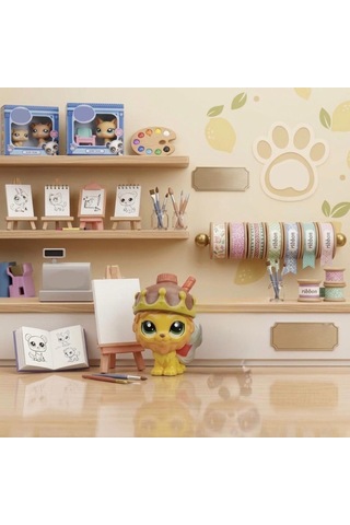 3 Parça Minişler Pet Shop Işıklı Toplu Kutulu Tekli Oyuncak Figürü - Pipetli Kral Taçlı Aslan