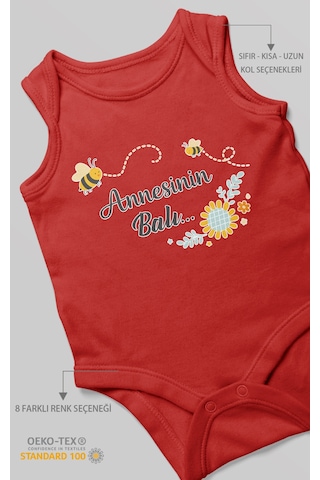 Morivokids Annesinin Balı Sıfır Kollu Bebek Body %100 Pamuk Kırmızı