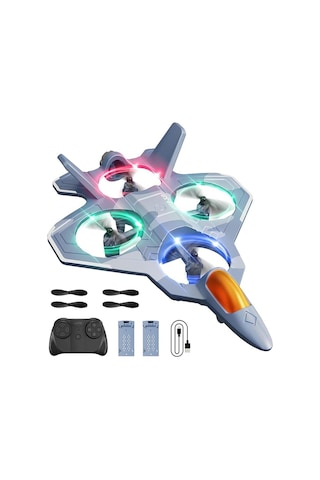 V50 2.4ghz Çift Bataryalı Işıklı Savaş Uçağı Rc Drone 360 Takla Atabilen Başsız Modlu Kumandalı