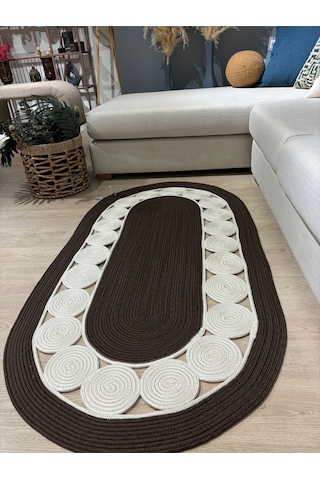 Mavaux Cookie Jüt Hasırlı El Örgüsü Kilim Kahverengi - Krem