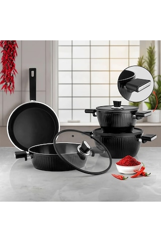 Lines L-5090 İndüksiyonlu Bioseramik Kristal 7 Parça Tencere Seti