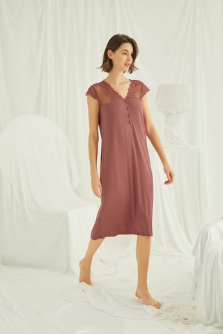 Monamise Kadın Yakası Kolu ve Omzu Brode Dantelli Önü Düğmeli Gecelik 19313-kahve Kahverengi