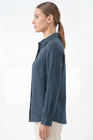 Goffra Kadın Gia %100 Doğal Keten Gömlek - Klasik Yaka Basic Minimalist Tasarım Lacivert W207-k0401-03