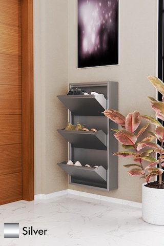 Evdemo 3 Kapaklı Metal Ayakkabılık Silver