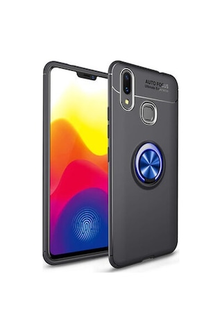Xiaomi Mi Max 3 Kılıf Yüzüğü Stant Ve Araç Tutucu Olabilen Şık Esnek Premium Silikon Kapak Ryc/ravel Siyah - Mavi
