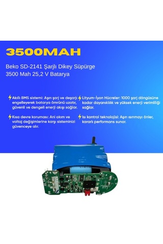 Beko Sd-2141 Şarjlı Dikey Süpürge 3500 Mah 25,2 V Batarya Uyumlu Uzun Ömürlü, Yüksek Performans Pil