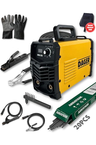 Dager MMA250 250 Amper Inverter Mini Çanta Kaynak Makinesi Seti | IGBT | Dijital Ekran | Elektrod + Maske + Eldiven