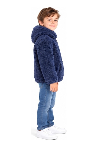 Mavi Boncukk Çocuk Unisex Peluş Welsoft Fermuarlı Kapüşonlu Ve Dik Yaka Polar Mont Ceket Lacivert1