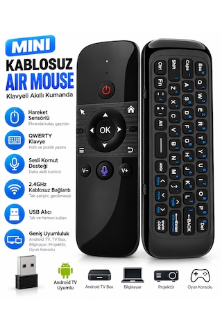 Mini Kablosuz Air Mouse Klavyeli Kumanda Android Tv / Tv Box /pc/projektör Uyumlu