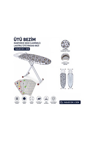 Ranforce Keçe Lamineli Lastikli Ütü Masası Bezi 140x50 Cm Çok Renkli