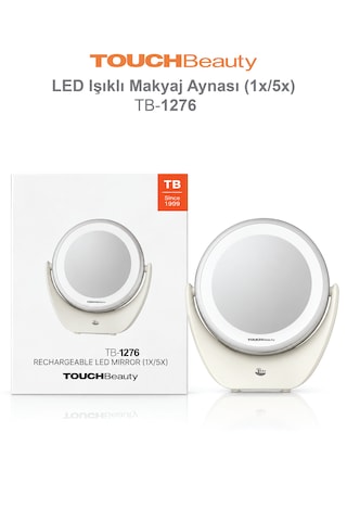 Touchbeauty Tb1276 Led Işıklı, Dounmatik Ekranlı, Şarj Edilebilir Makyaj Aynası 5x Büyütmeli Beyaz