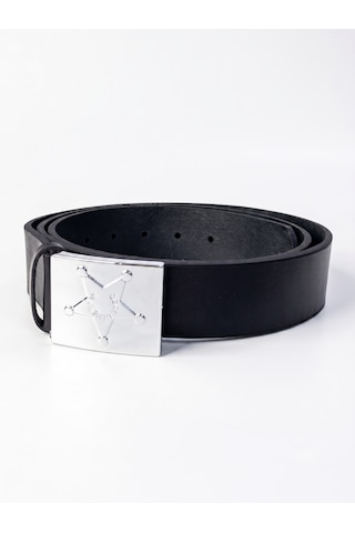 Silverman Unisex Özel Güvenlik Kemeri - Yıldızlı Metal Tokalı Siyah Güvenlik Personel Kemeri Suni Deri