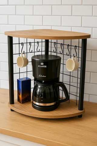 Harika Kahve Köşesi Tezgah Üstü Raf Baharatlık 6 Kancalı Organizer Çam