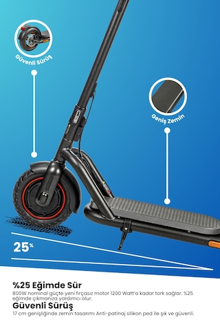 Electroll N85 Elektrikli Scooter 1200 Watt Yenilikçi Teknoloji, Zarif Tasarım, Üstün Konfor, Güvenli Sürüş Siyah
