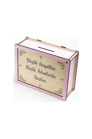 Deep Creative Parabox Hedef Kumbarası Pembe-krem Rengi Ahşap Kilitli