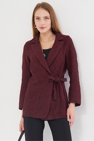 Armonika Kadın Bordo Yandan Bağlamalı Balık Sırtı Desenli Kaşe Ceket Arm-25k001019