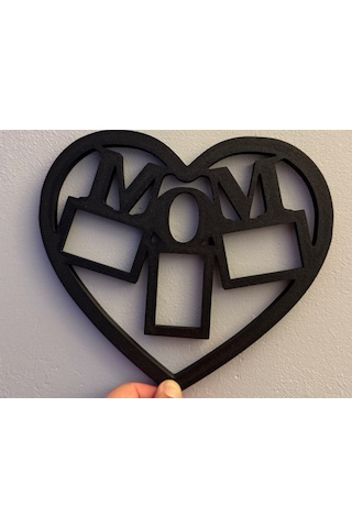 Kişiye Özel Kalp Tasarımlı Mom Fotoğraf Çerçevesi - 3d Baskı Duvar Dekoru