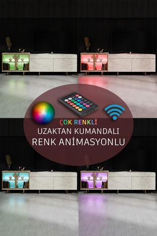 Vienna Gold Demir Ayaklı Rgb Led Işık Sistemli Traverten Tv Ünitesi Tv Sehpası Traverten - Altın