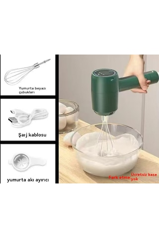 Kablosuz Üç Hızlı Şarjlı Yumurta Çırpıcı Küçük Mikser-yeşil Açık Yeşil