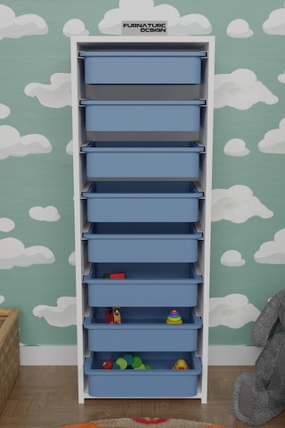 8 Sepetli Çok Amaçlı Dolap Oyuncak Mutfak Dolabı - Beyaz-mavi