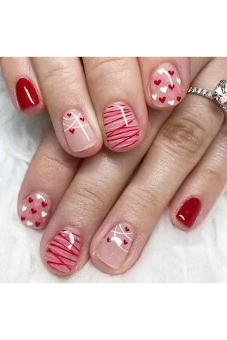 İlkbahar Ve Yaz Günlük Kısa Aşk Avrupa Kare Aşınma Tırnak Çapraz Çizgiler Tatlı Parlak Çok Yönlü Sahte Tırnaklar 24 Adet Tırnak Sanatı Dahil Araçlarys527